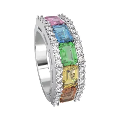 RAINBOW SAPPHIRE OCTAGONAL RING- 3.09 CTS- HRD-G-H/SI